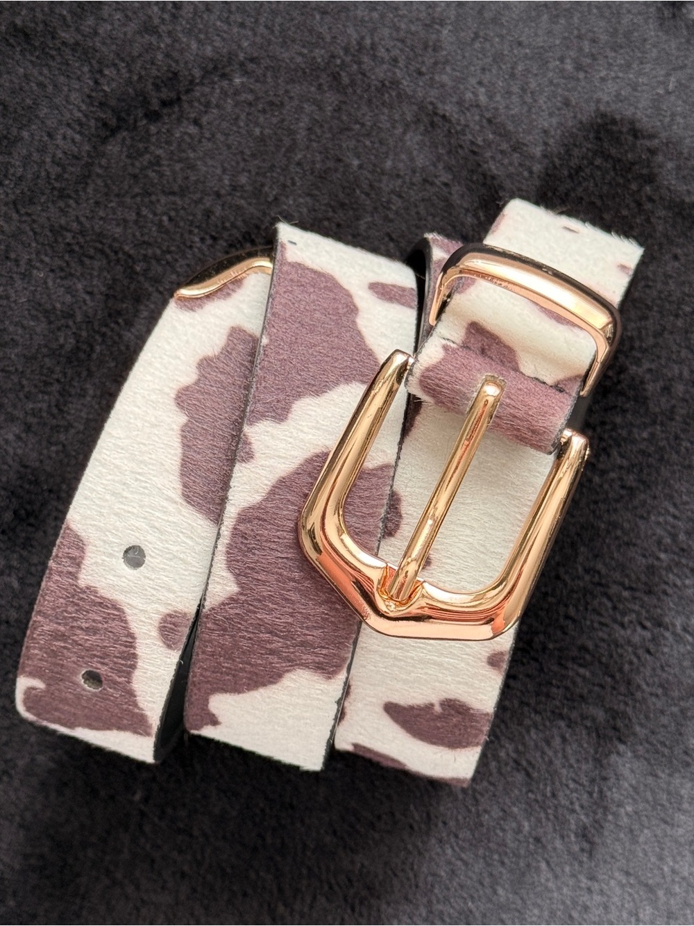Faux Leather Fur Cowhide Gold Buckle Belt
